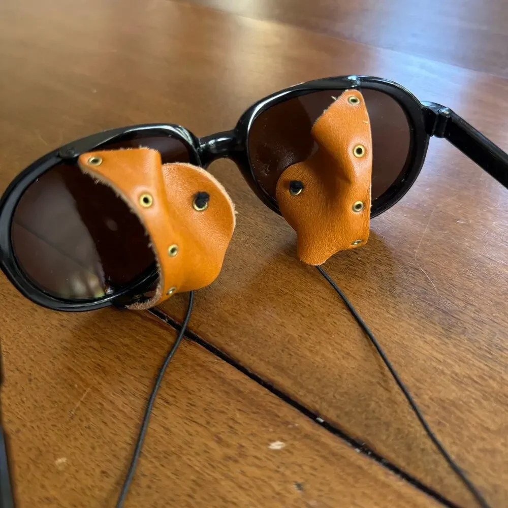 Vintage‎ Bolle Crevasse Black Sunglasses Leather Shields 09100014 Made in France